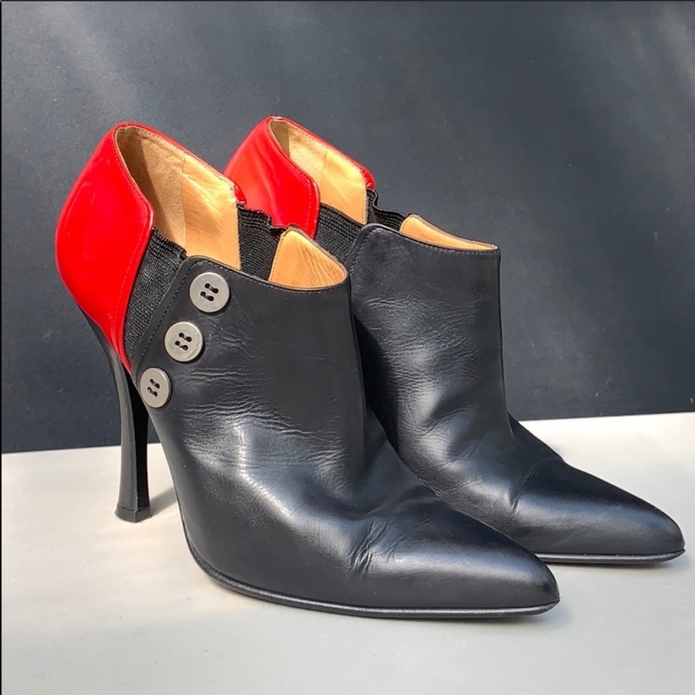 Casadei black and red leather heeled booties